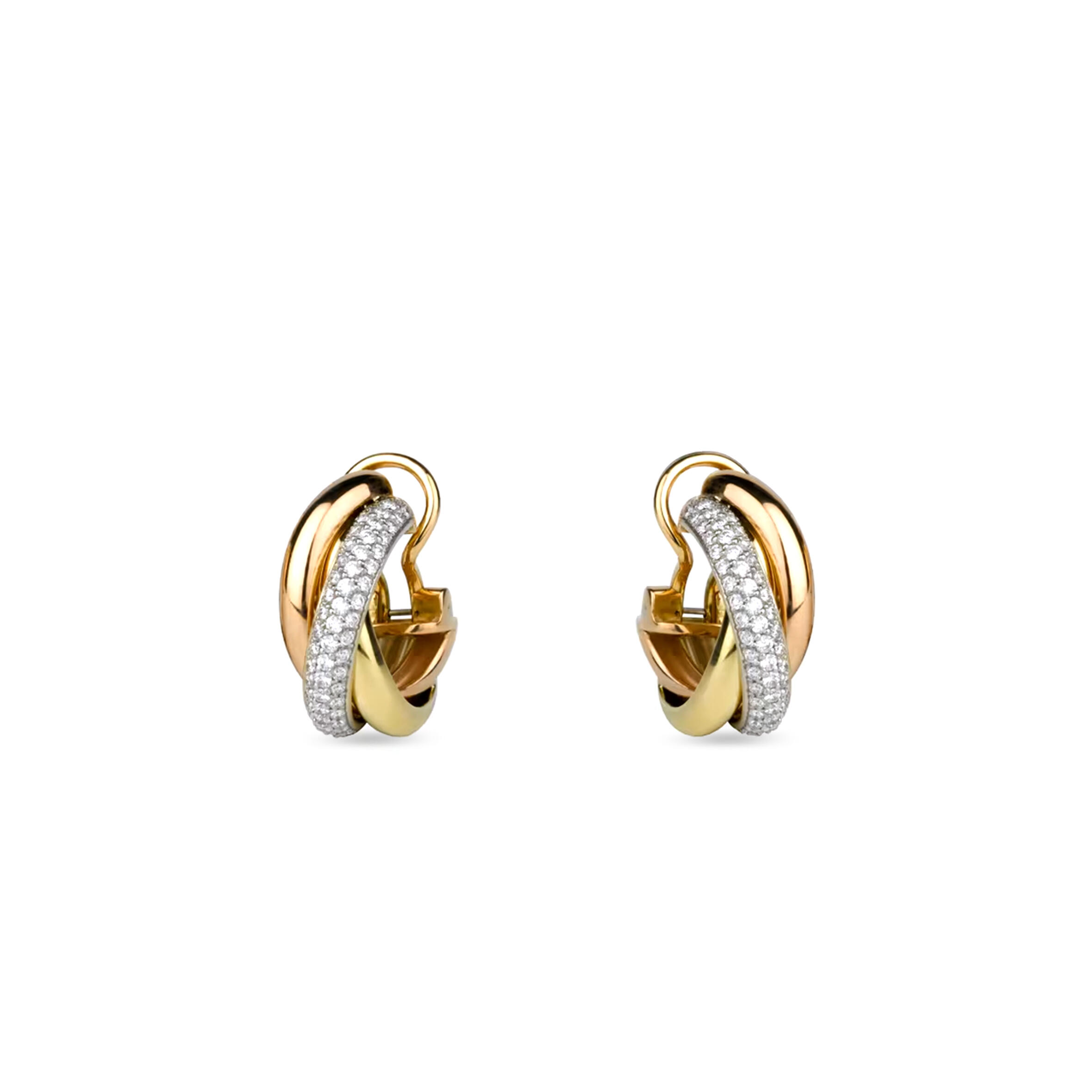 CARTIER TRINITY EARRINGS, CLASSIC MODEL, SEMI-PAVED B8031900